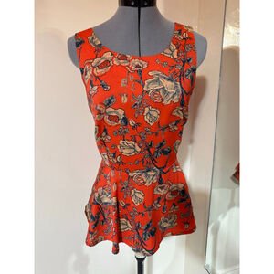 Women's MINKPINK Red Blue Floral Peplum Blouse Top Size L